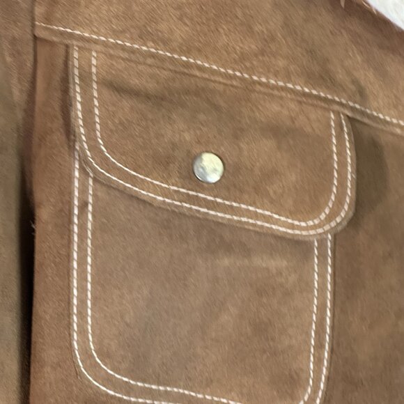 Vintage JC Penney Rancher Jacket Men 46 Brown Suede Shearling Lined Pockets Snap - Picture 4 of 13
